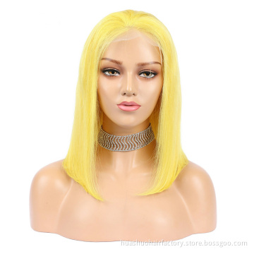 130% 150%  Density 13x4 Lace Frontal Yellow Color Wigs Brazilian Cuticle Aligned Hair 100% Virgin Bob Wig